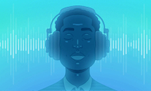 a man listens in happily to podcasts playing over his headphones
