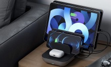 Satechi Dock5 Multi-Device Charging Station with Wireless Charging on a table.