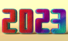 The year 2023 in large, fuzzy, colorful numbers.