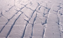 Large cracks in the Thwaites Glacier as seen from the air.