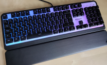 Black keyboard with purple backlight