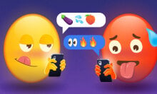 licking lip and hot emojis sending each other sexy emojis like eggplant and fire