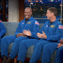 Four astronauts from the Artemis II crew are interviewed on The Late Show.