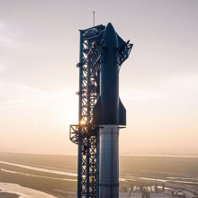 SpaceX's SLS rocket stands ready to launch.