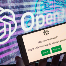 The OpenAI logo above a login screen for ChatGPT.