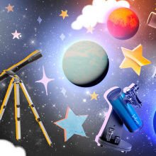 Telescope under a black and blue sky