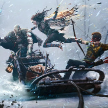 Depiction of a dramatic scene from the 'God of War Ragnarok' video game.