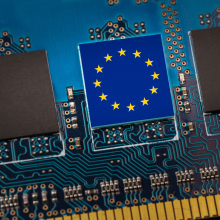 EU flag superimposed on a circuit board