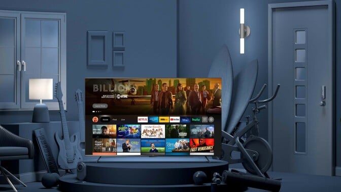 Amazon 4K TV in bluescale living room