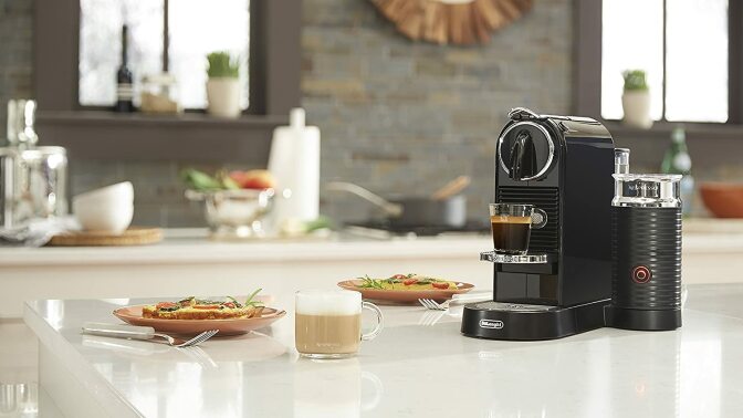 nespresso citiZ machine on a kitchen counter with food