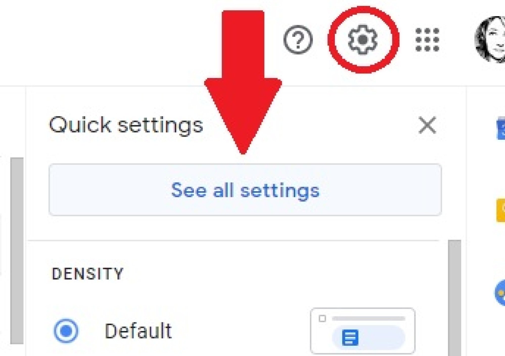 Gmail screenshot with the "See all settings" box highlighted. 