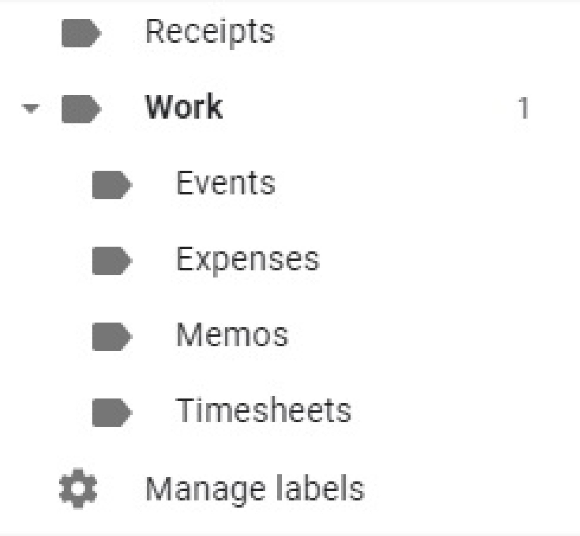 A Gmail screenshot showing several nested labels. 