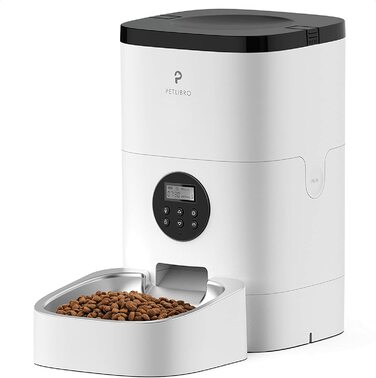 Petlibro Automatic Cat Feeder in white with dog food in bowl