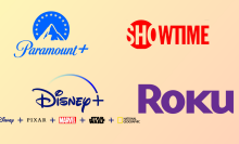Paramount, Disney, Roku, and Showtime logos against a peach background