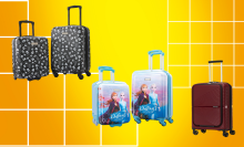 Black and white print set of 2-pc luggage set, Frozen luggage set (2pc), and wine colored wheeled luggage