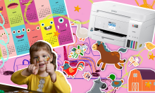 Digital collage of kids crafts featuring Epson printer