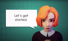 An animated image of a woman with orange hair saying, "Let's get started." 
