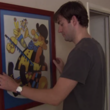 Jim tries to move the clown painting, to no avail.