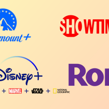 Paramount, Disney, Roku, and Showtime logos against a peach background