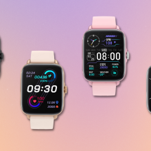 chronowatches in multiple colors with gradient pink background