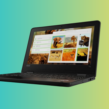 Lenovo ThinkPad laptop on a colorful, gradient background