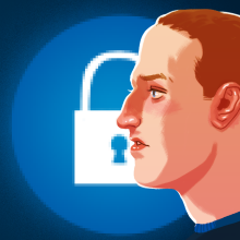 Mark Zuckerberg of Facebook, Instagram, and Meta in front of a lock sign.