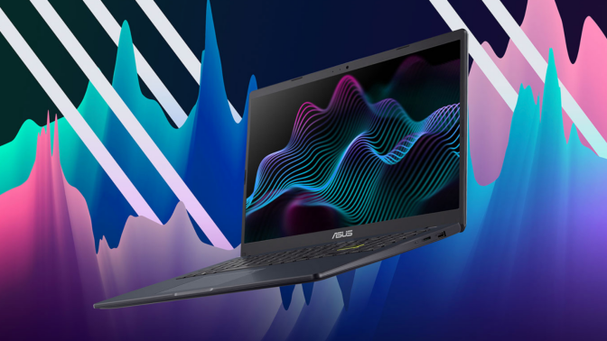 the asus laptop l510 against an abstract background