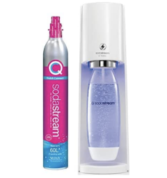 Sodastream sparkling water maker and bottle of flavoring