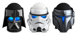 three star wars-themed stands for amazon echo dots